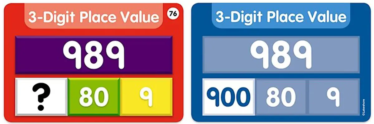 Visualize it! Part-Whole Place Value Cards (Lakeshore Learning) , a game to teach place values with 2-3 digits.